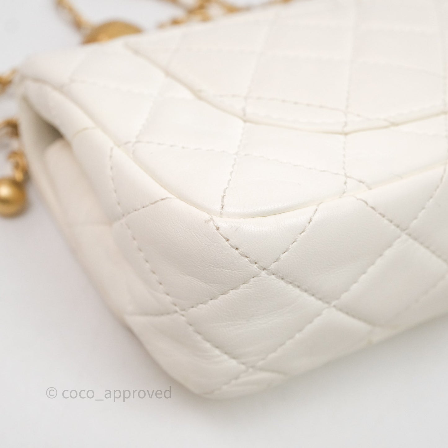 Chanel Mini Rectangular Pearl Crush White Lambskin Aged Gold Hardware
