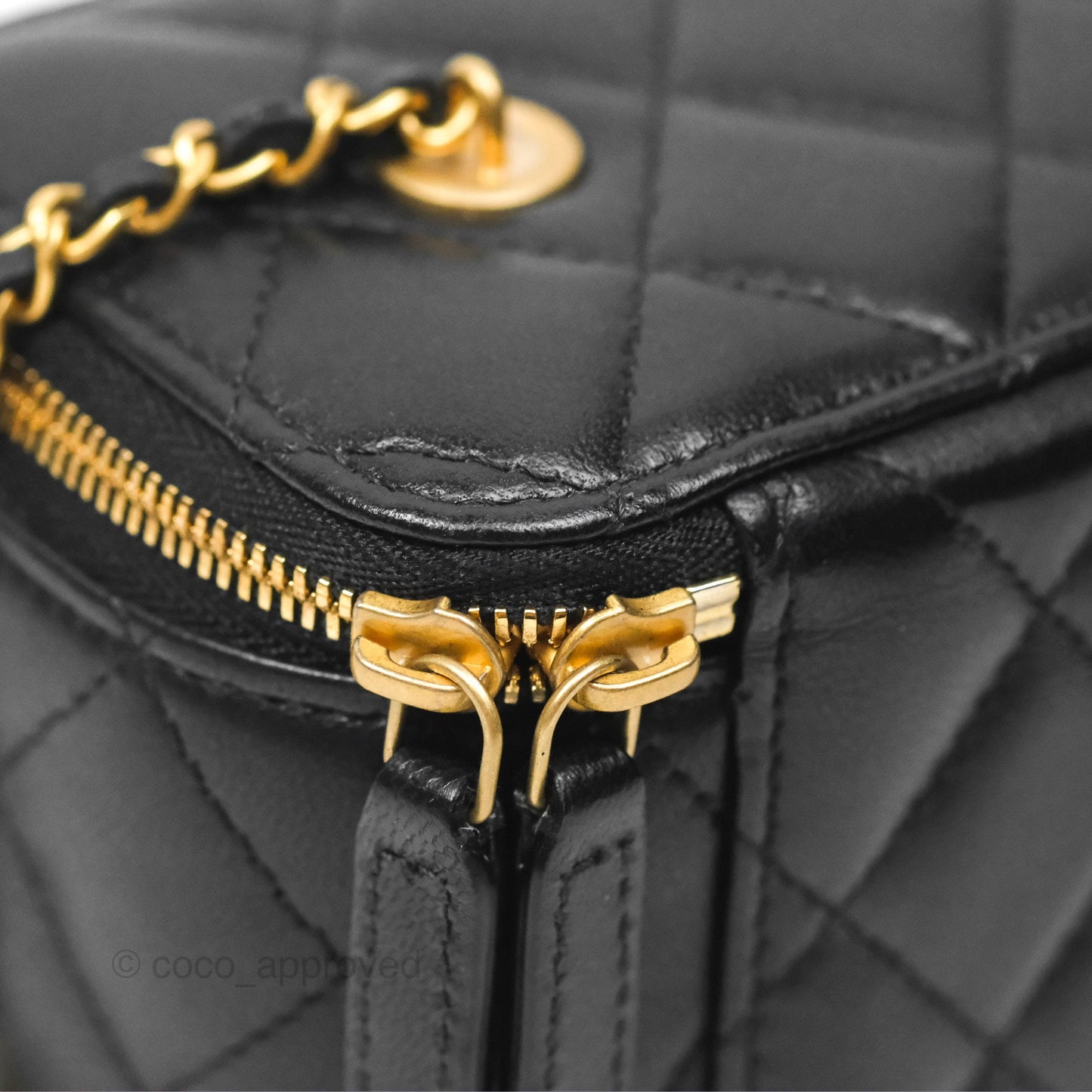 Chanel Vanity with COCO Heart Chain Black Lambskin Aged Gold Hardware