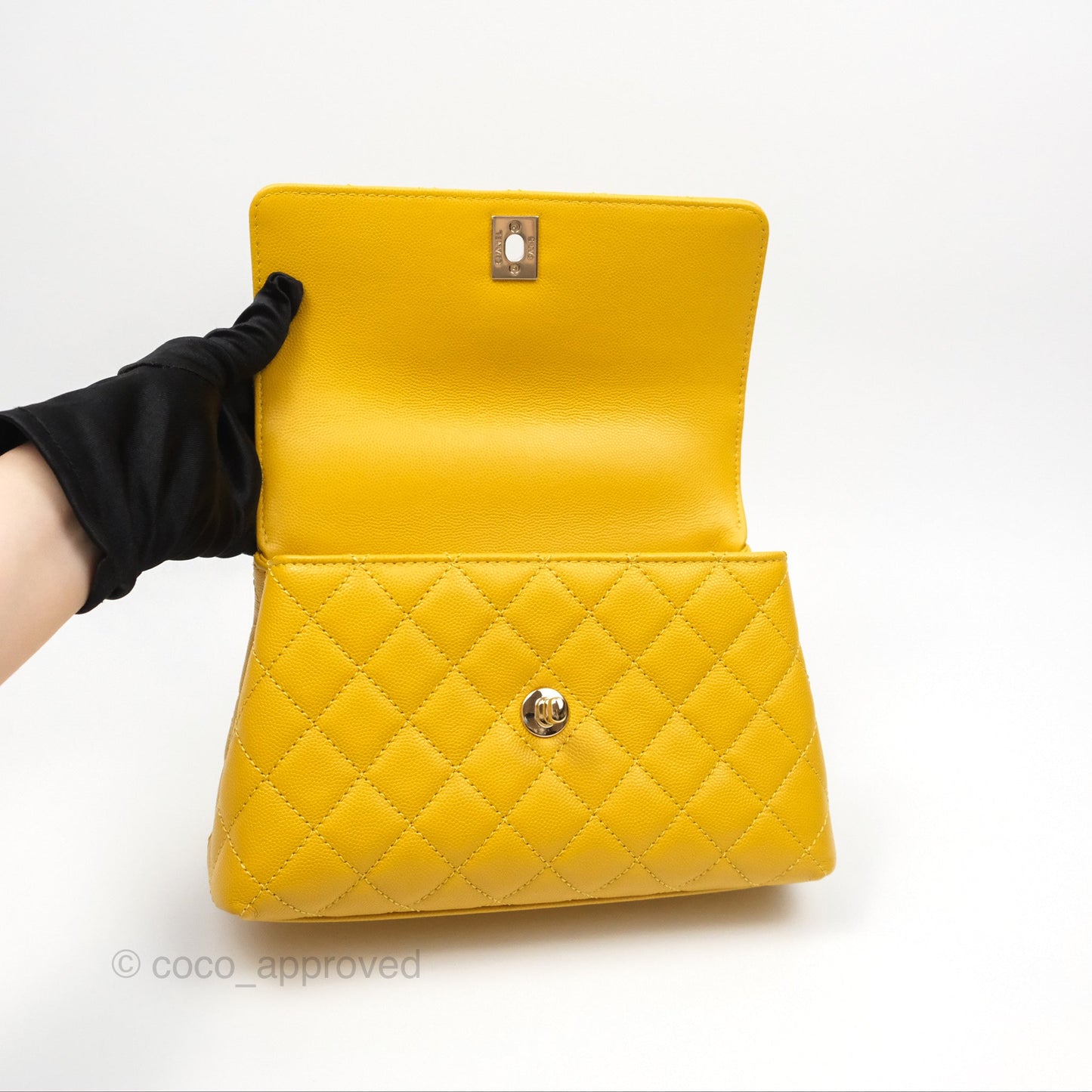 Chanel Small Coco Handle Mustard Yellow Caviar Gold Hardware