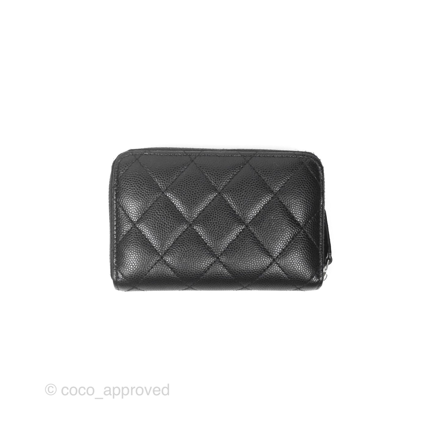 Chanel Zipped Coin Purse Black Caviar White CC Silver Hardware