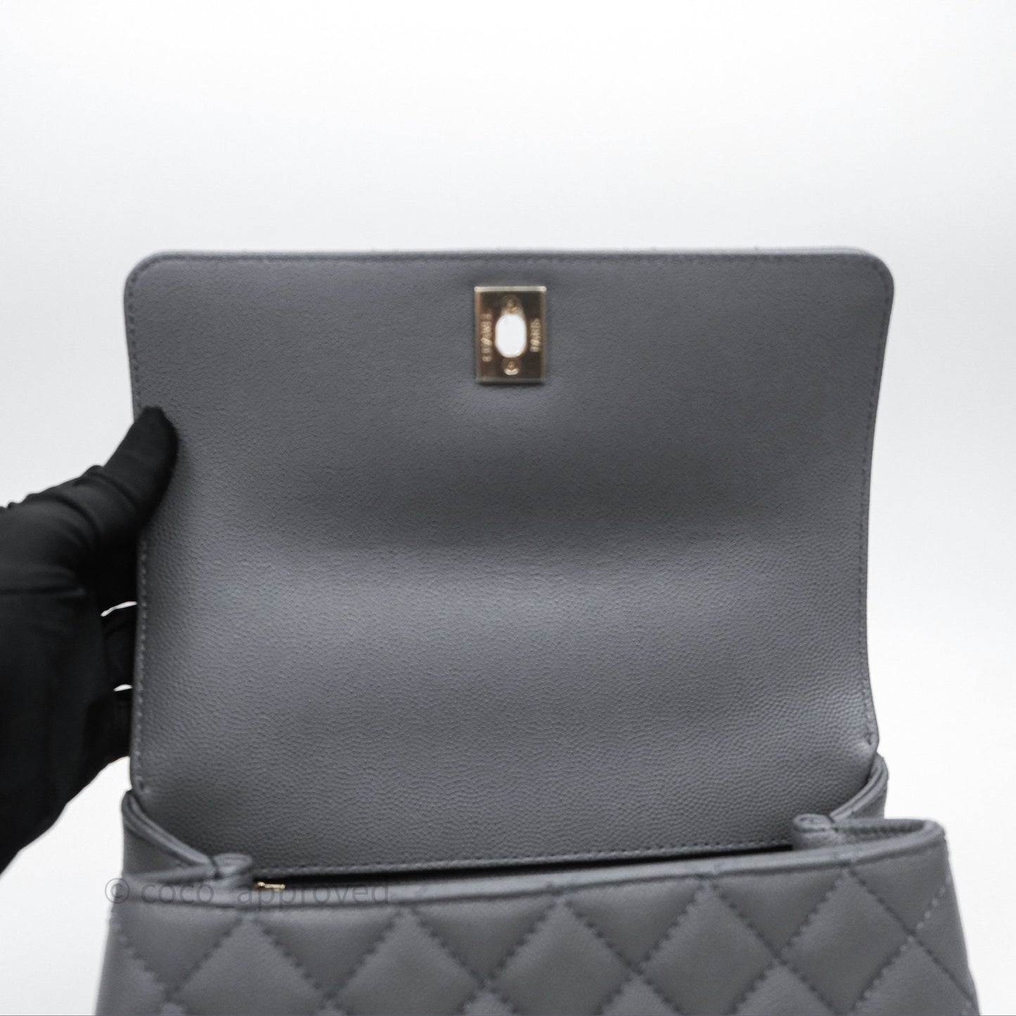Chanel Small Coco Handle Quilted Grey Caviar Gold Hardware 23K