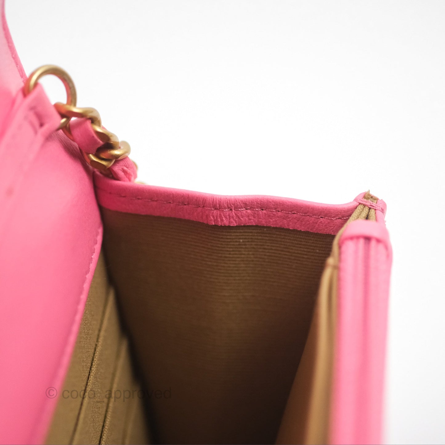 Chanel Quilted Pearl Crush Wallet on Chain WOC Pink Lambskin Aged Gold Hardware