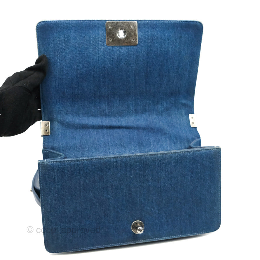 Chanel Medium Boy Blue Denim Tweed Ruthenium Hardware