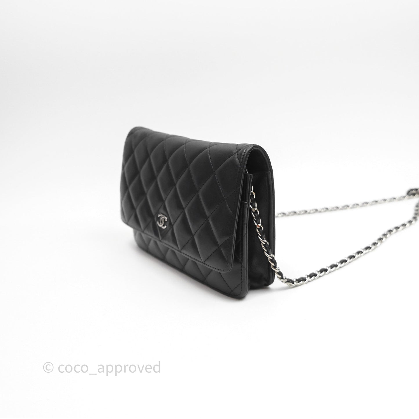 Chanel Quilted WOC Black Lambskin Silver Hardware