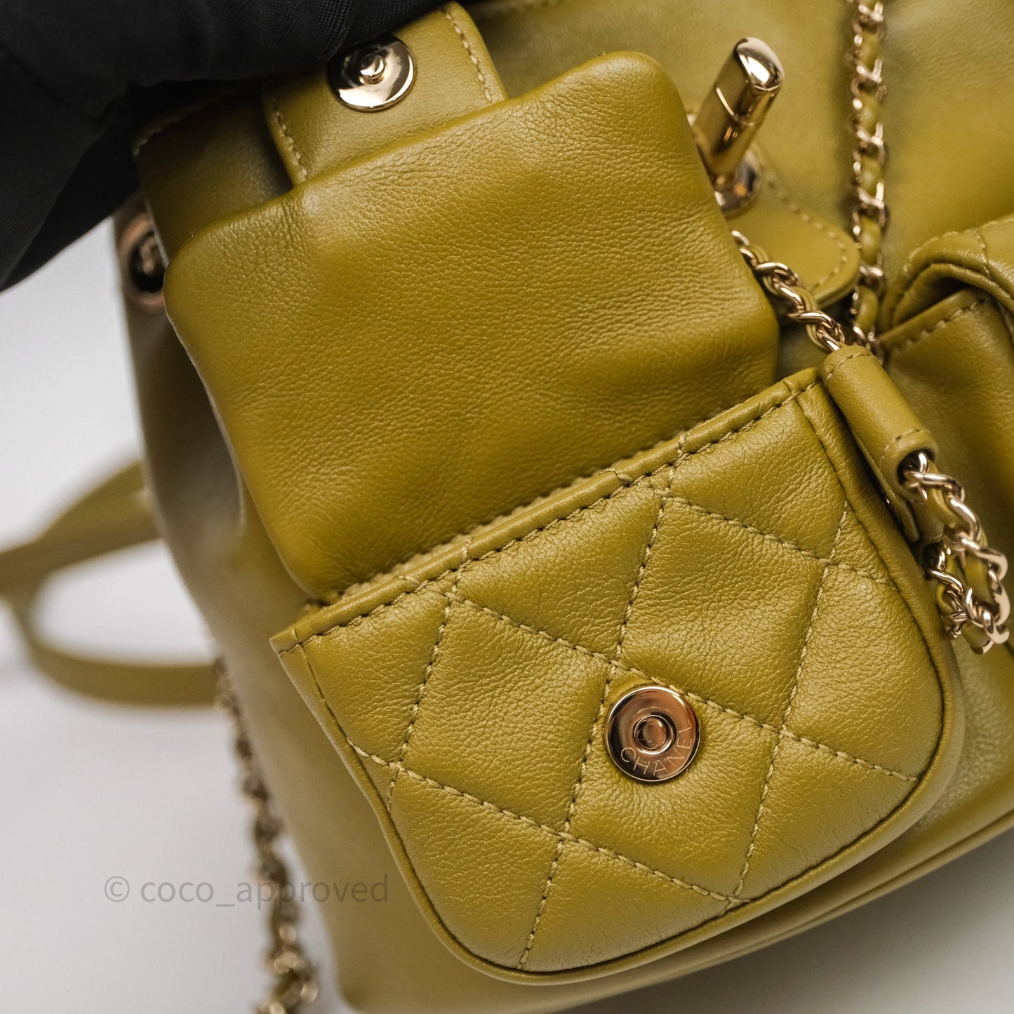 Chanel Mini Duma Backpack Olive Green Calfskin Gold Hardware