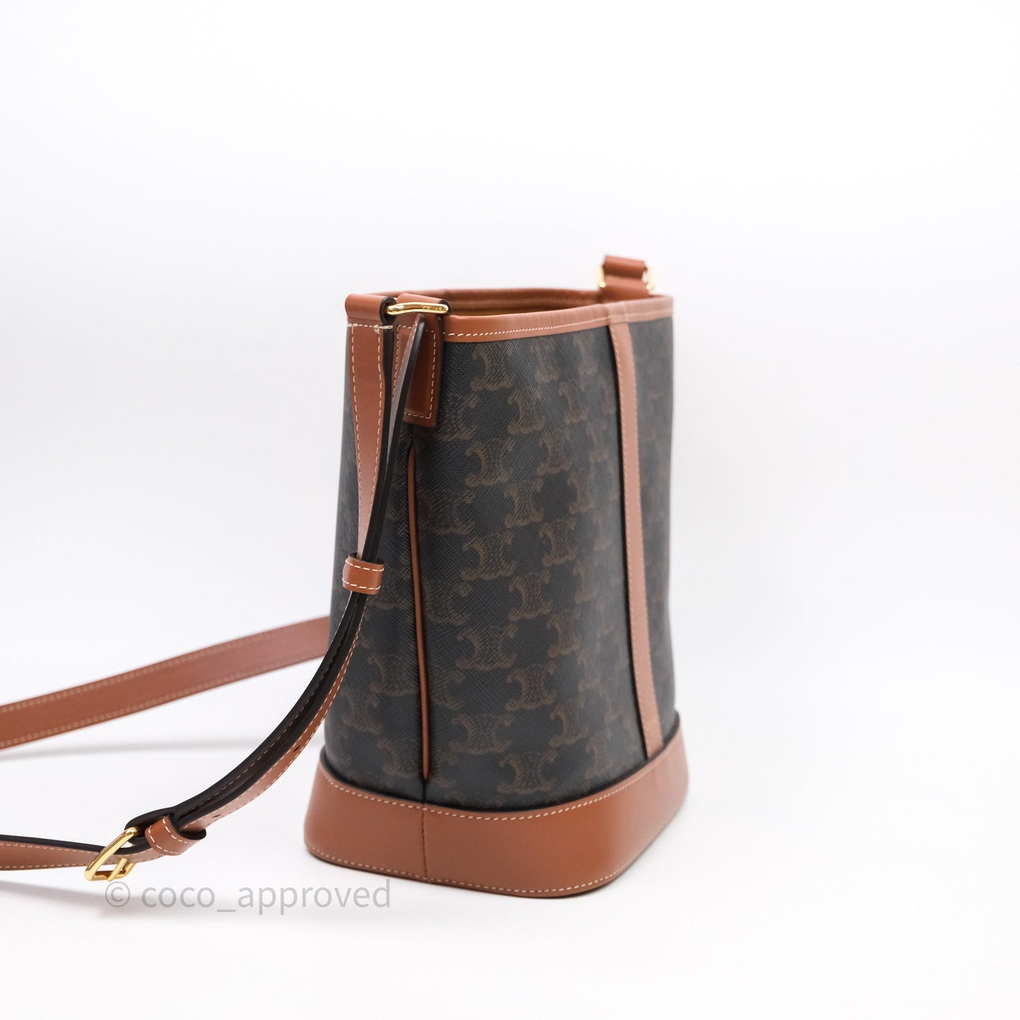 Celine Small Bucket Triomphe Canvas Tan Calfskin