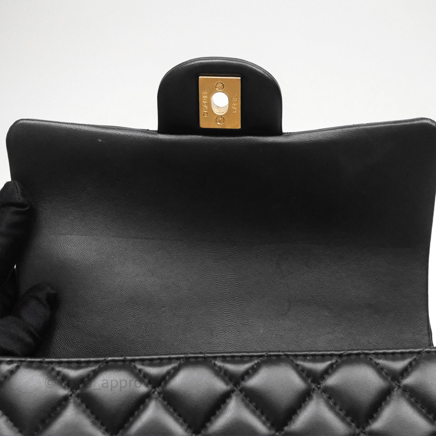 Chanel Metal Top Handle Mini Rectangular Flap Bag Black Lambskin Aged Gold Hardware