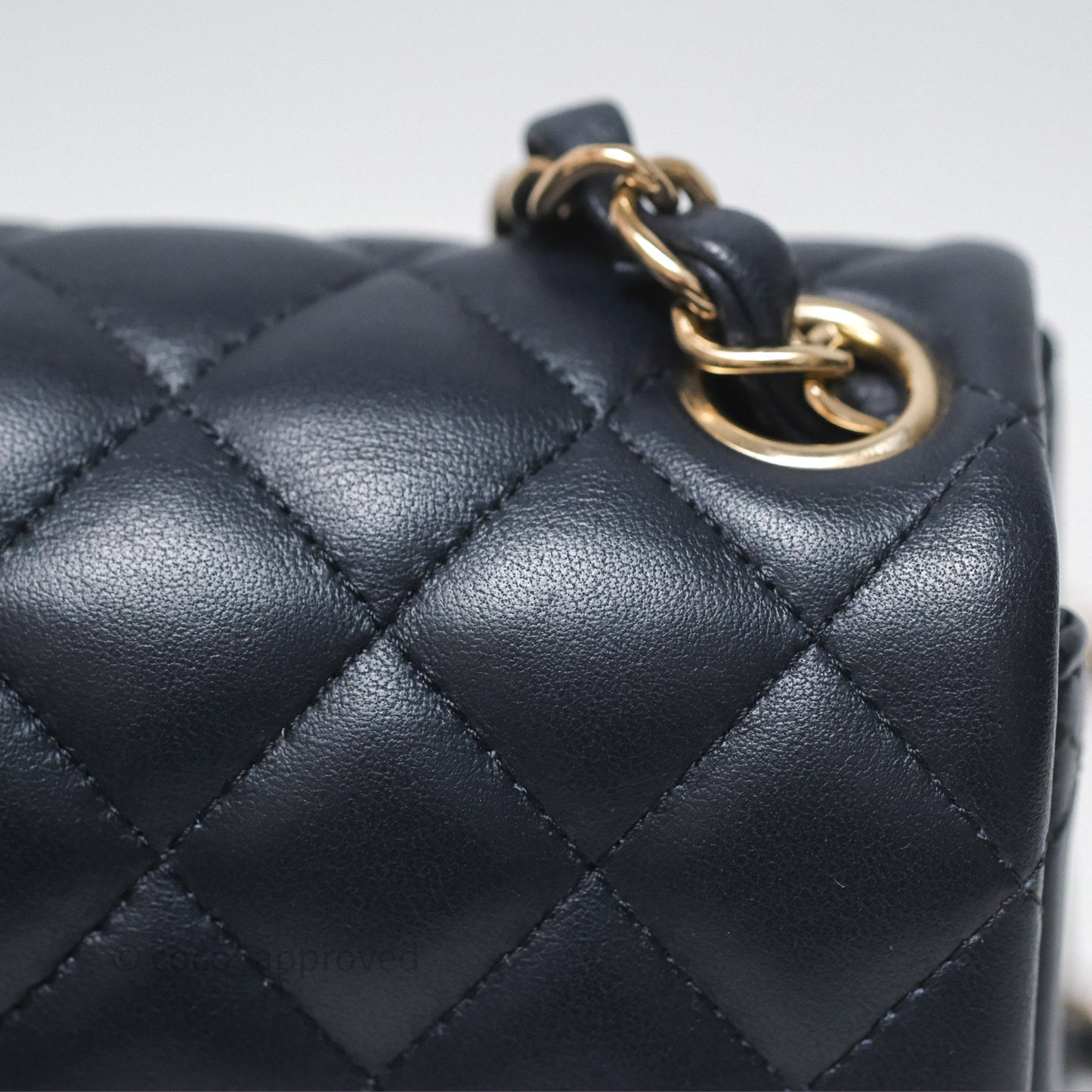 Chanel Mini Square Flap Quilted Navy Lambskin Gold Hardware
