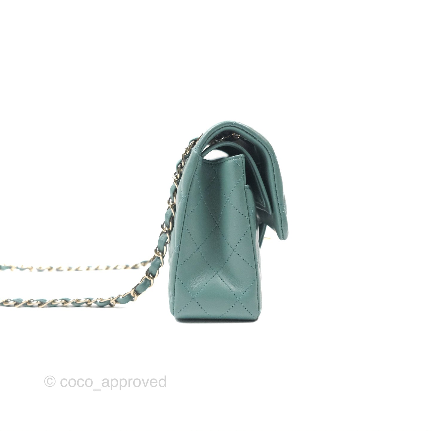 Chanel Small Quilted Classic Flap Dark Tiffany Green Lambskin Gold Hardware