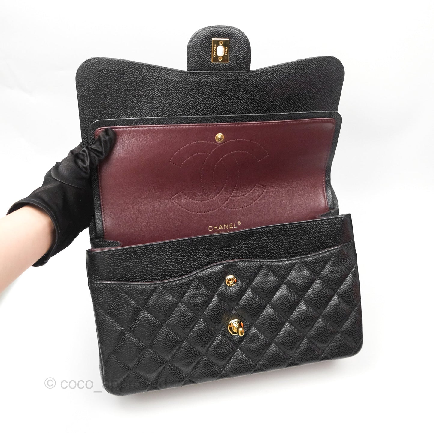 Chanel Jumbo Double Flap Quilted Black Caviar Gold Hardware⁣⁣