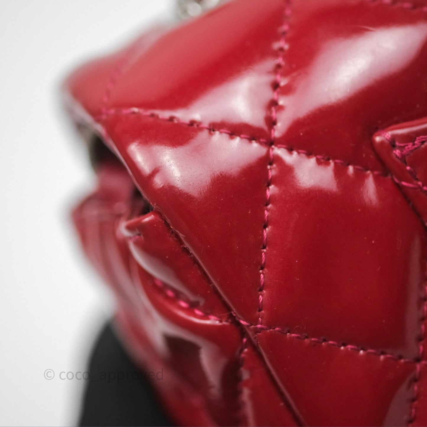 Chanel Quilted Mini Rectangular Flap Red Patent Silver Hardware