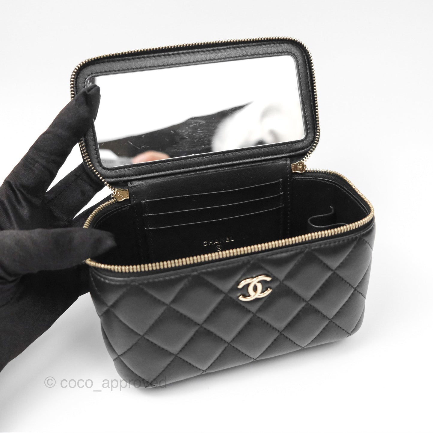 Chanel Vanity Rectangular Top Handle Black Lambskin Gold Hardware
