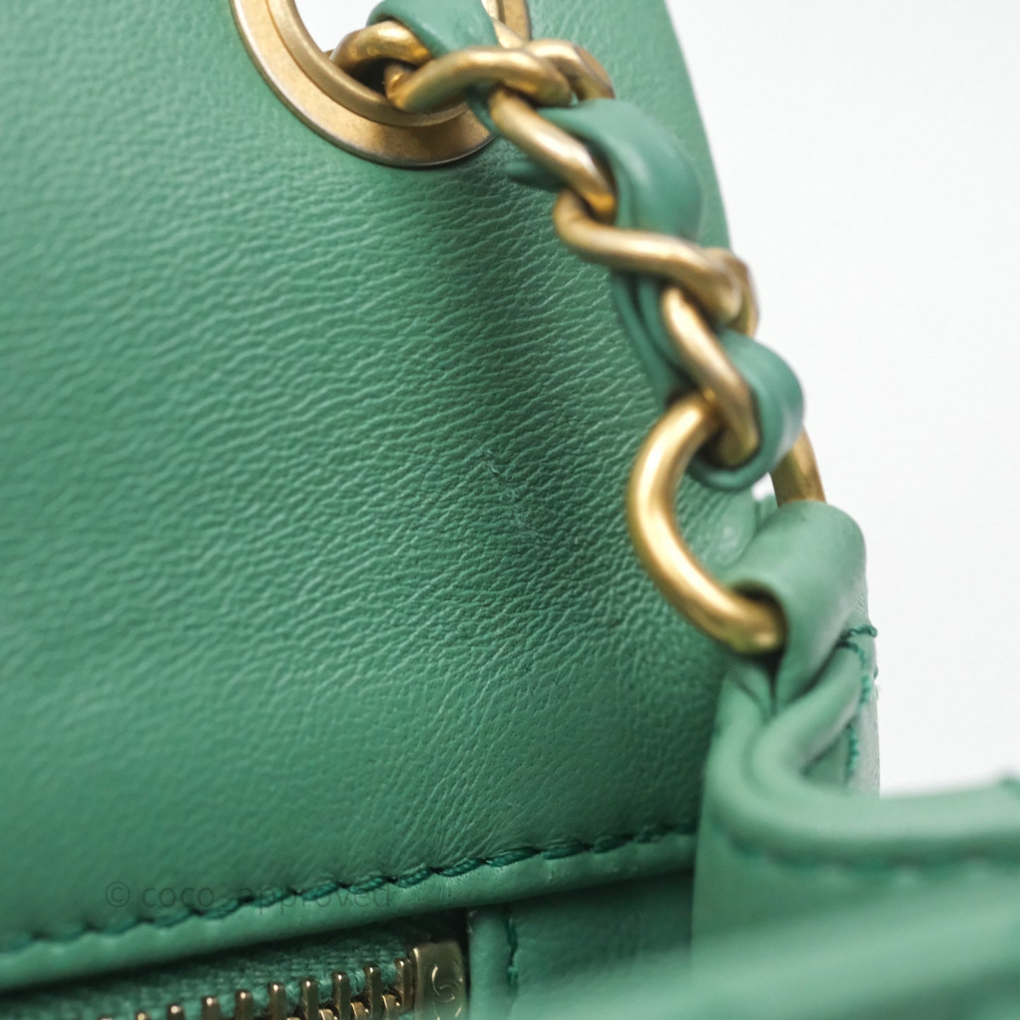 Chanel Pearl Crush Mini Square Quilted Green Lambskin Aged Gold Hardware