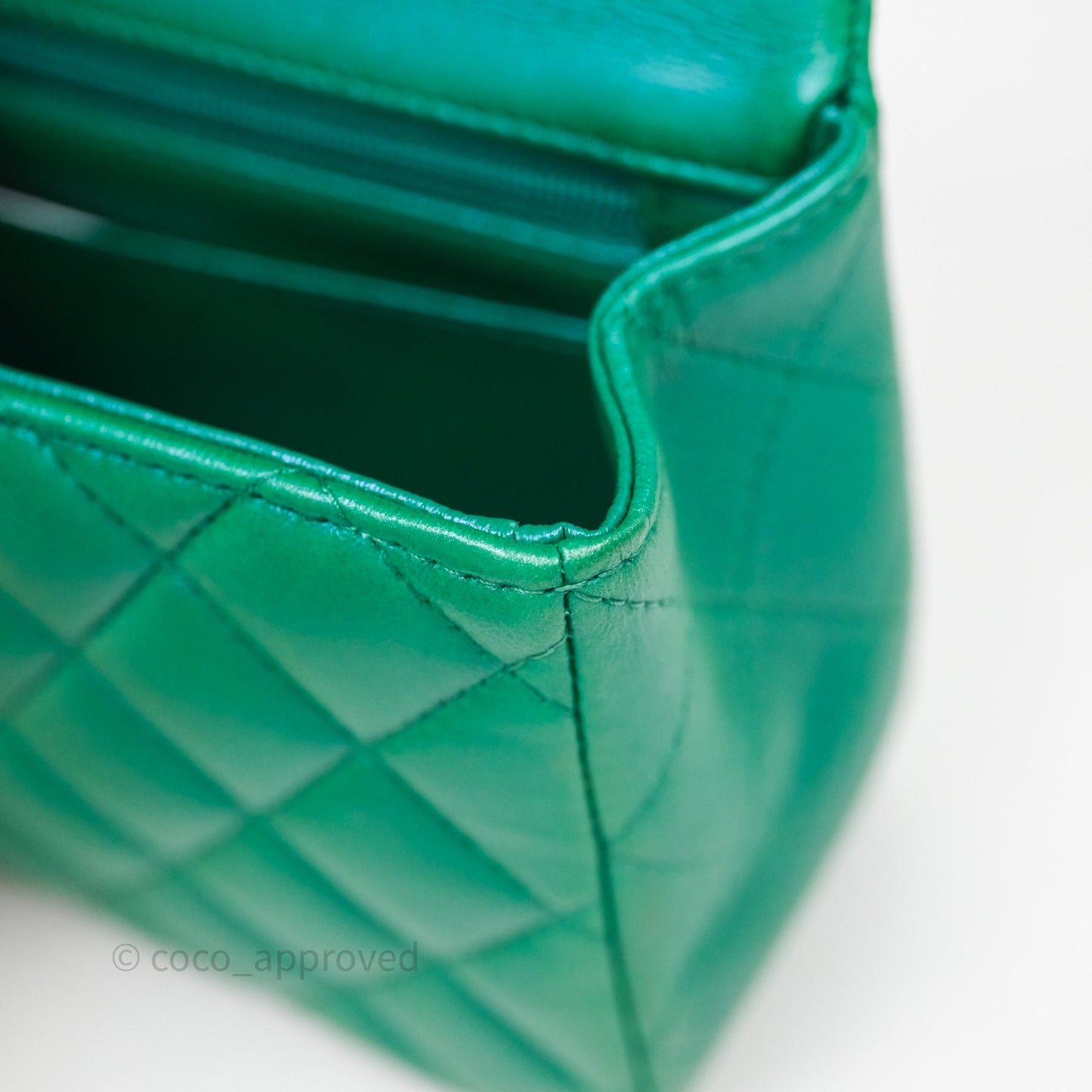 Chanel Top Handle Mini Rectangular Flap Bag Iridescent Green Lambskin Aged Gold Hardware