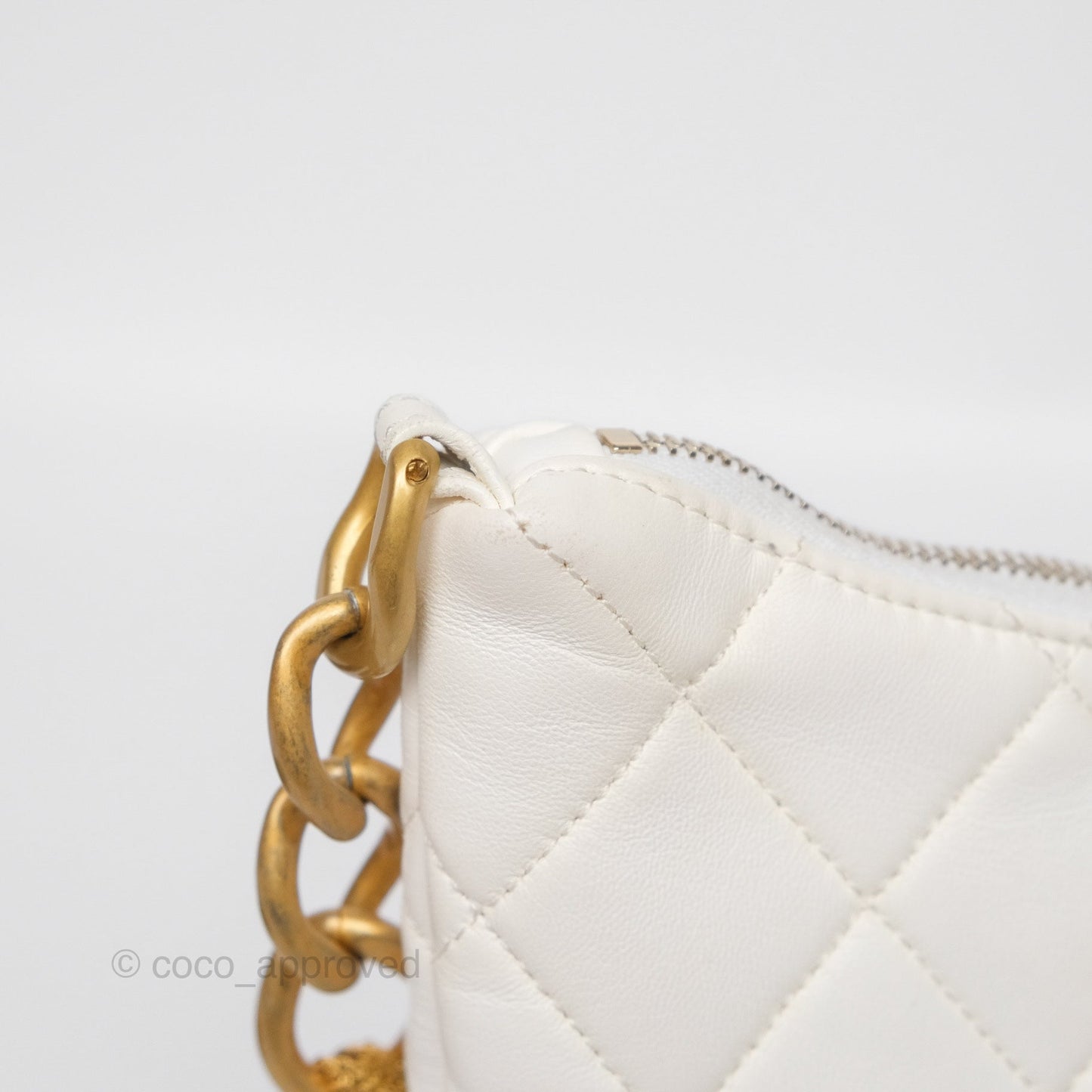 Chanel Chain Hobo Bag Quilted White Lambskin Aged Gold Hardware 23A