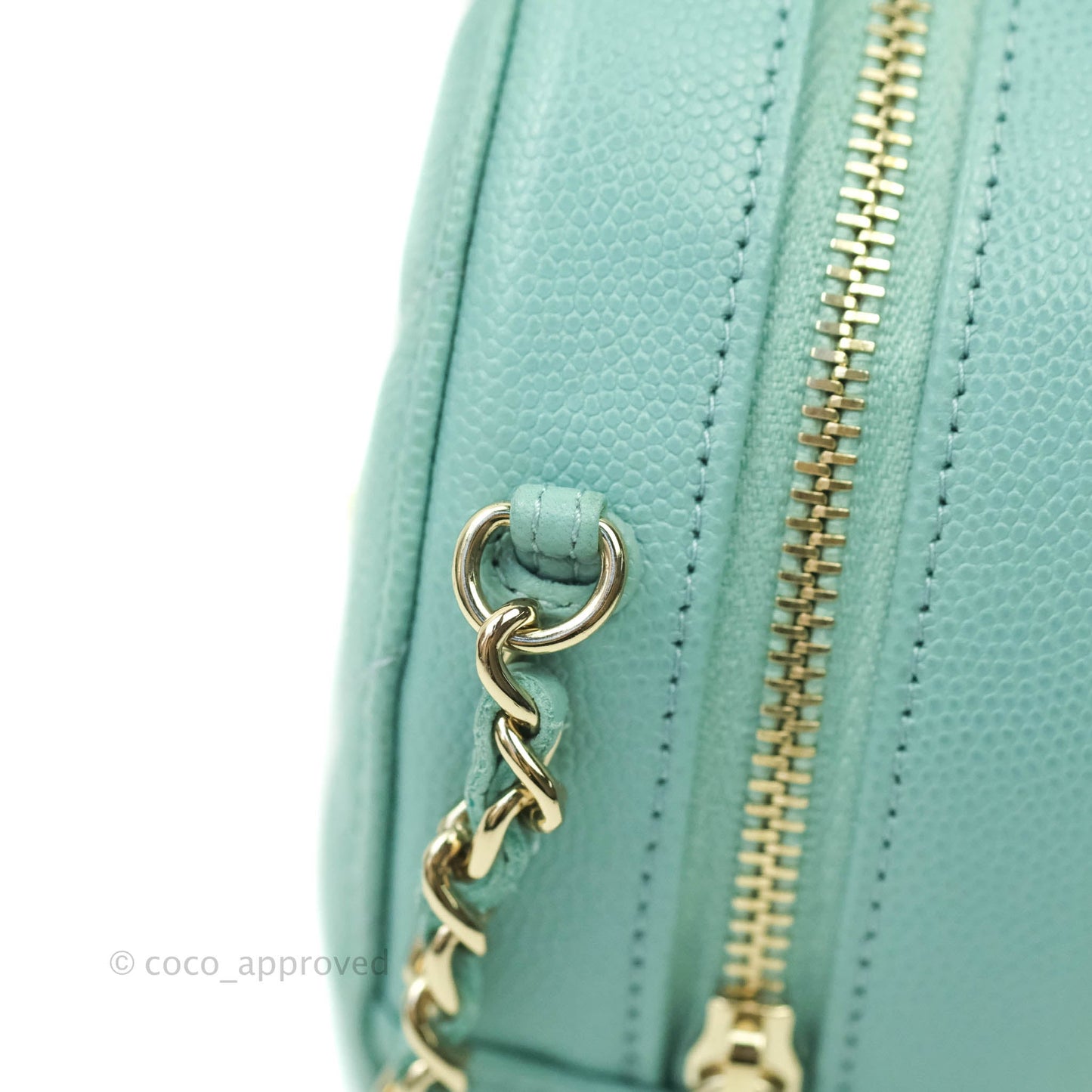 Chanel Classic Quilted Round Clutch With Chain Tiffany Blue Caviar Gold Hardware