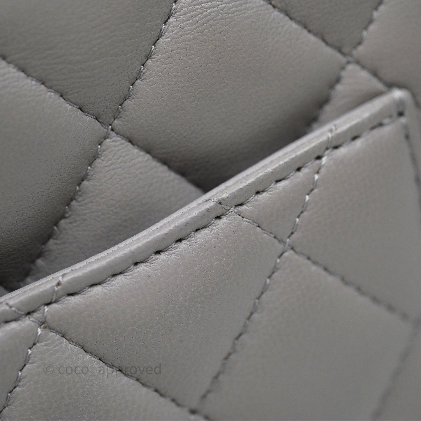 Chanel Mini Square Flap Quilted Light Grey Lambskin Gold Hardware
