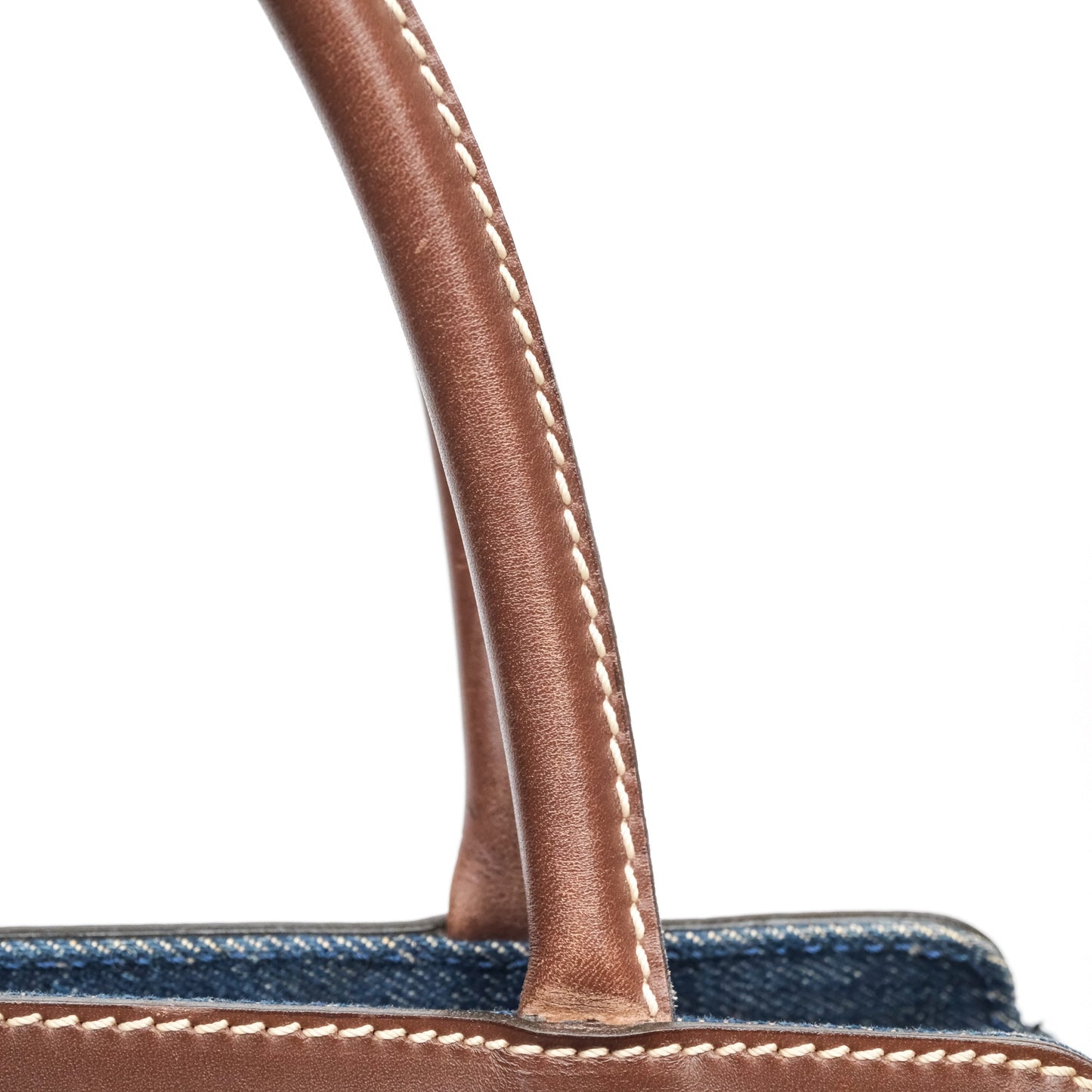 Chanel Vintage CC Tote Bag Denim Brown Leather