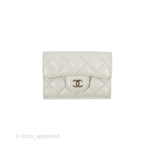 Chanel Quilted Classic Short Wallet Light Grey Caviar Gold Hardware