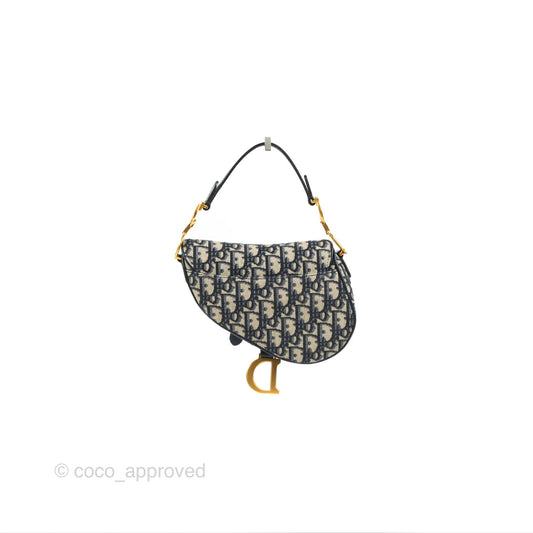 Christian Dior Mini Saddle Bag Blue Oblique Jacquard Gold Hardware