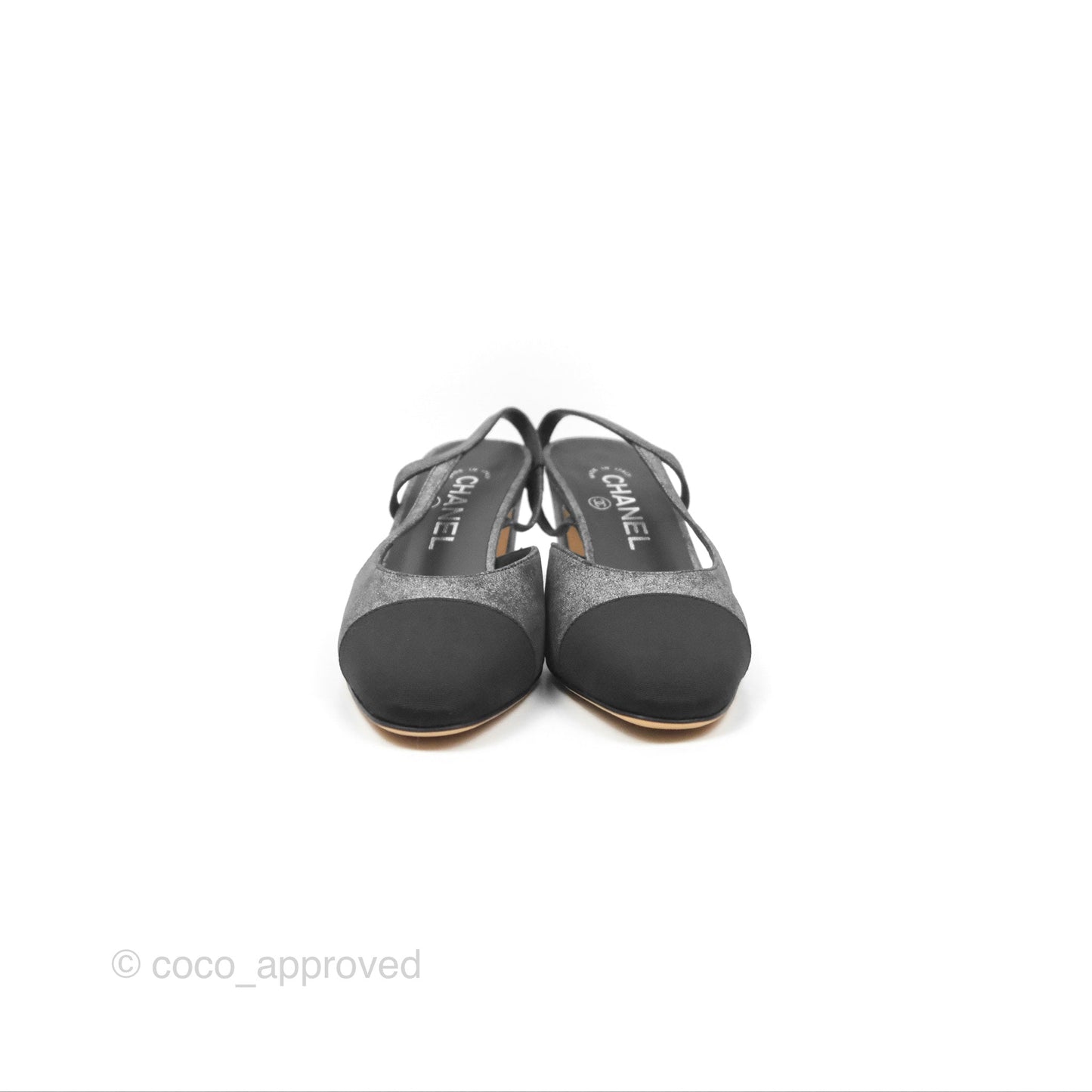Chanel Classic Slingback Pumps Metallic Lambskin Silver Black