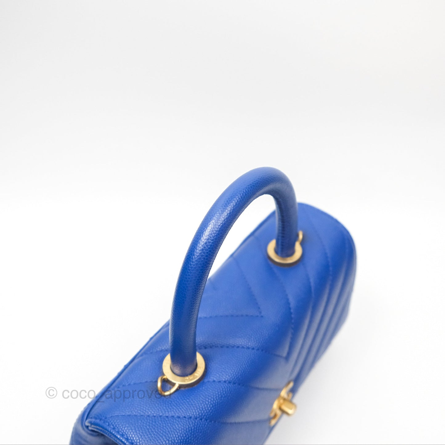 Chanel Small Coco Handle Chevron Blue Caviar Aged Gold Hardware