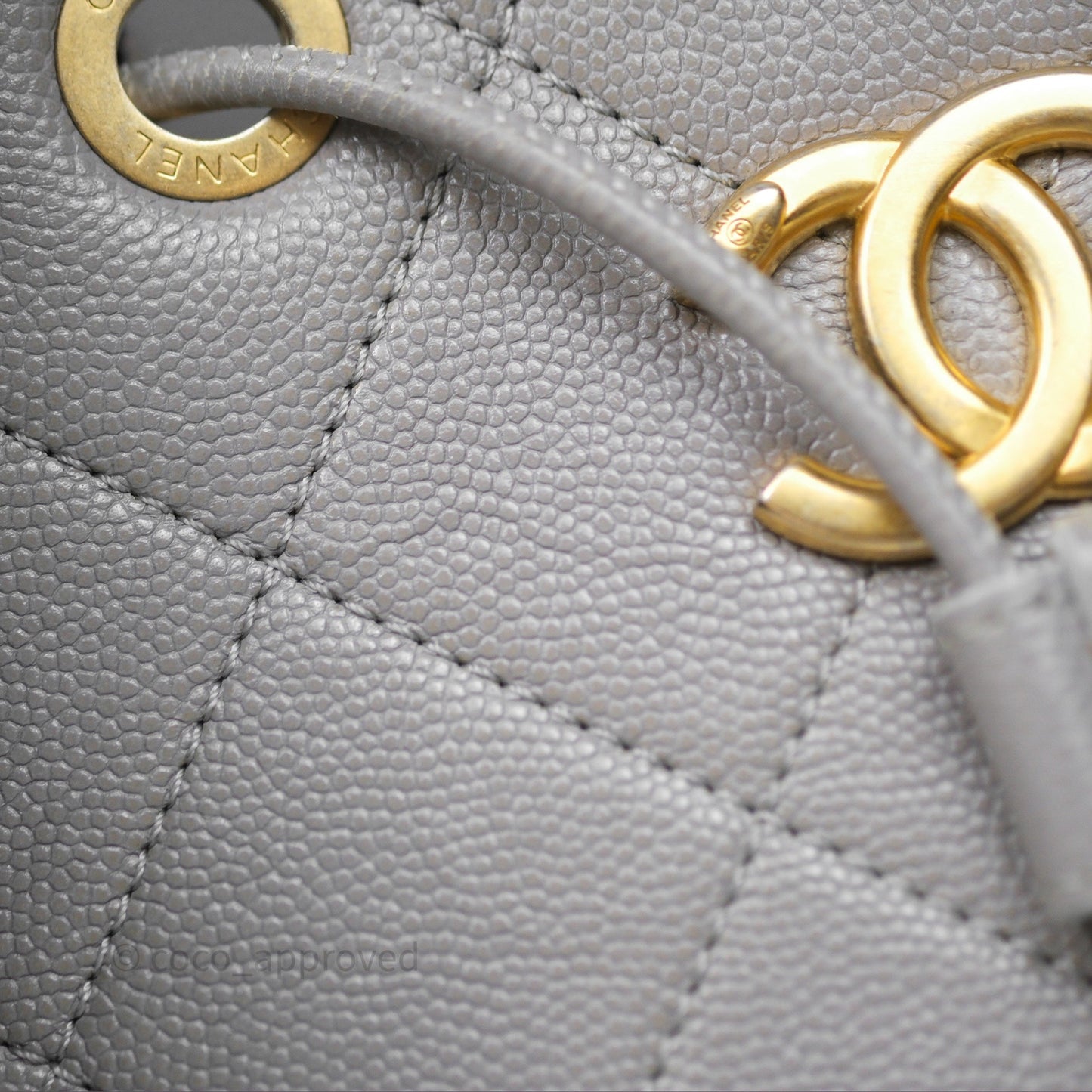 Chanel Drawstring Bucket Bag Grey Grained Calfskin Aged Gold Hardware