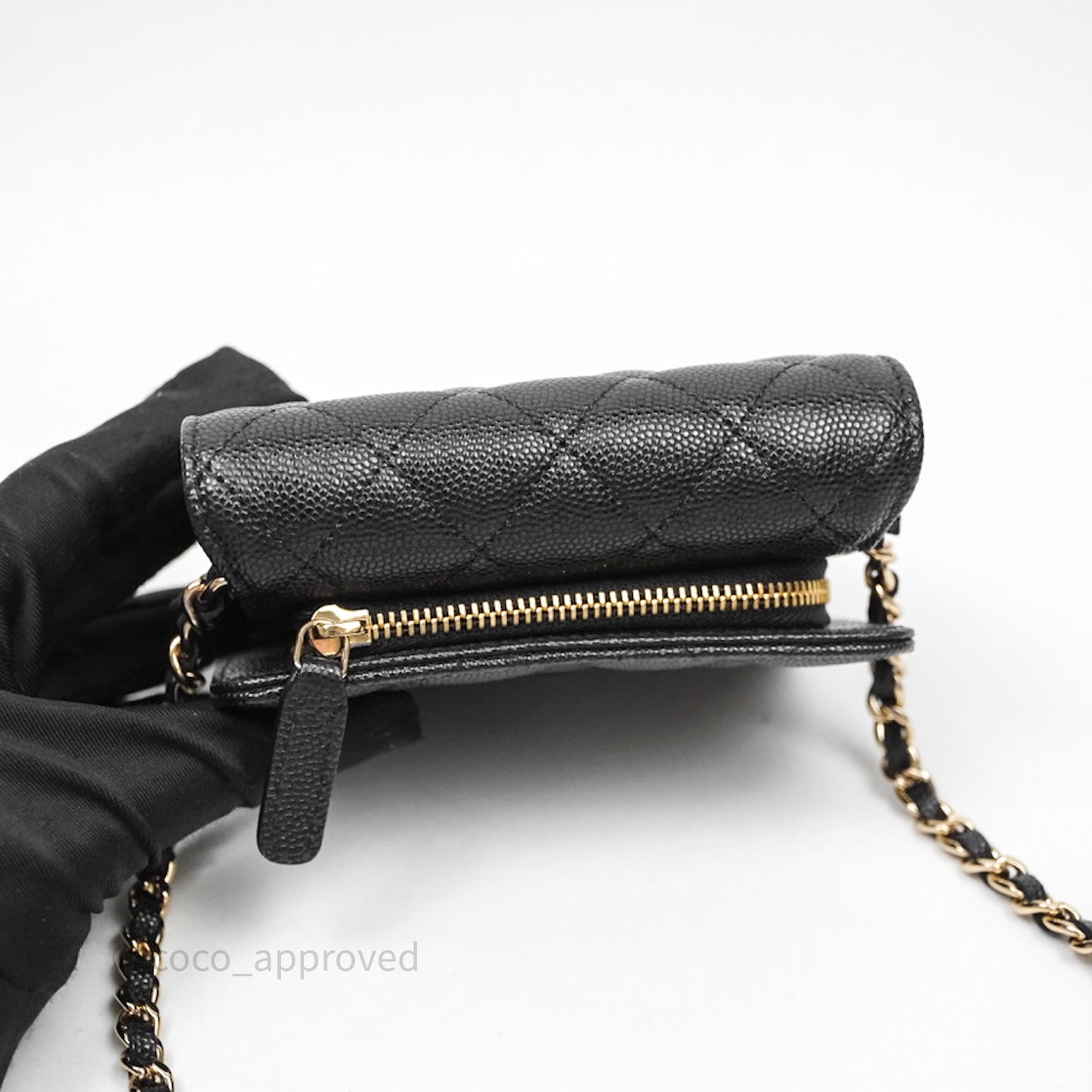 Chanel Quilted Mini Wallet on Chain WOC Black Caviar Gold Hardware
