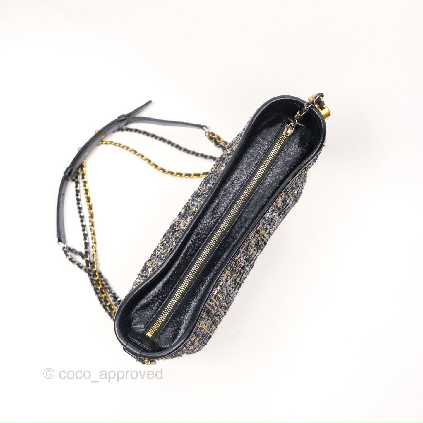 Chanel Large Gabrielle Tweed Green Black Calfskin