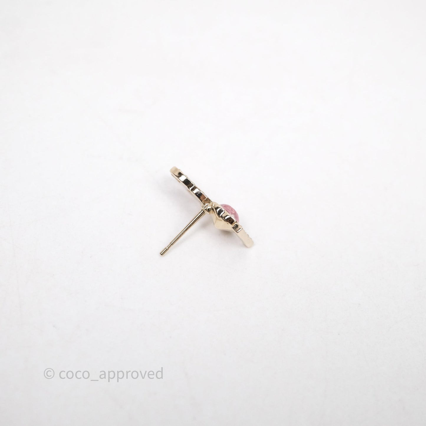Chanel Crystal COCO Pink Heart Earrings Gold Tone 22B