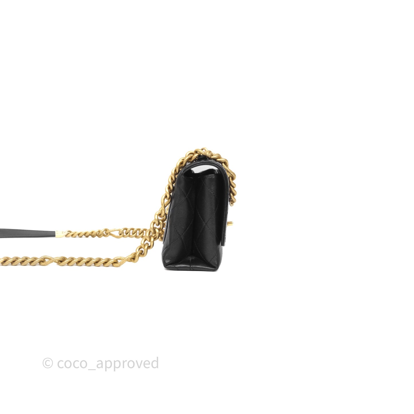 Chanel Mini Bracelet On Chain Flap Bag Flat Quilted Black Caviar Aged Gold Hardware