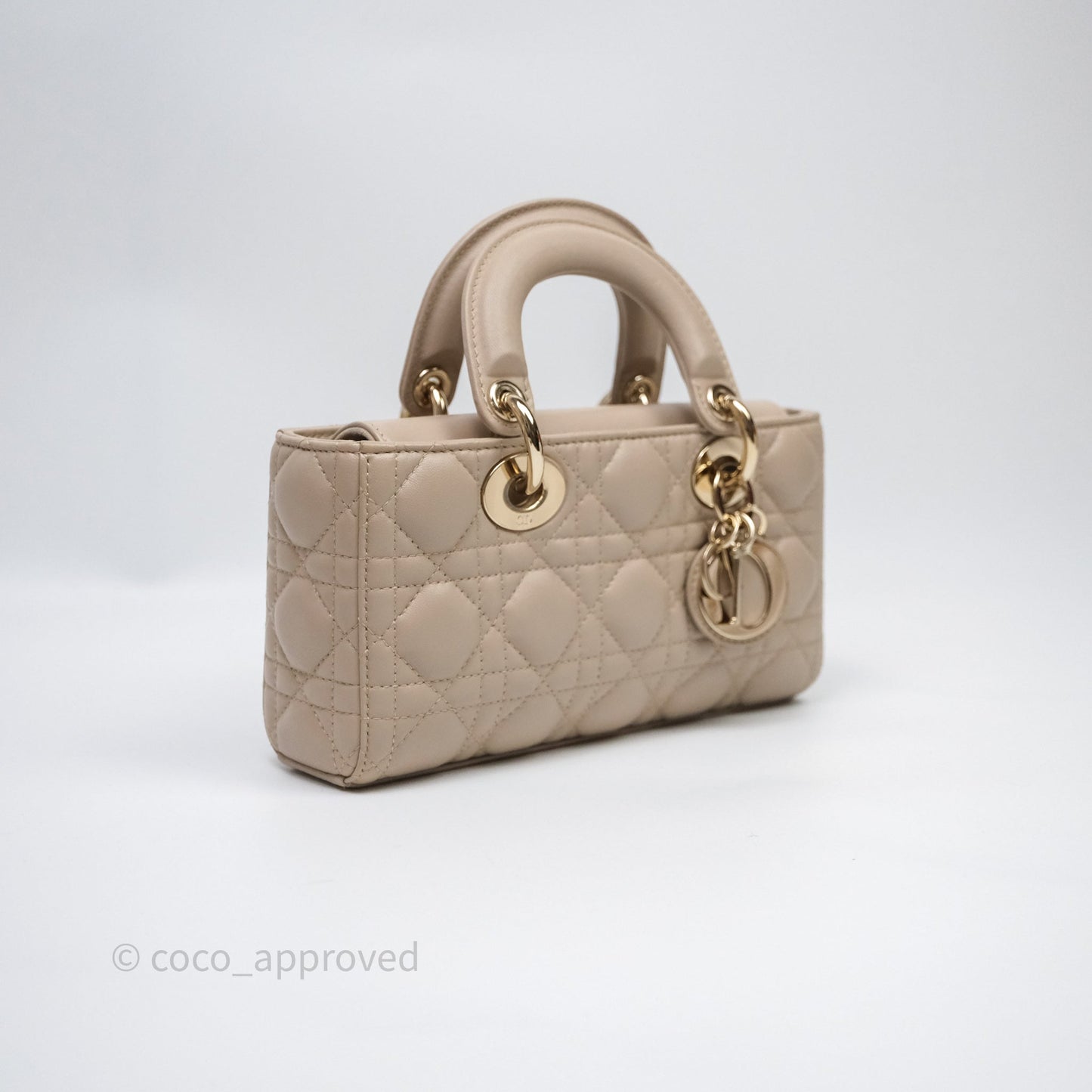Christian Dior Small Lady D-Joy Powder Beige Cannage Lambskin Gold Hardware