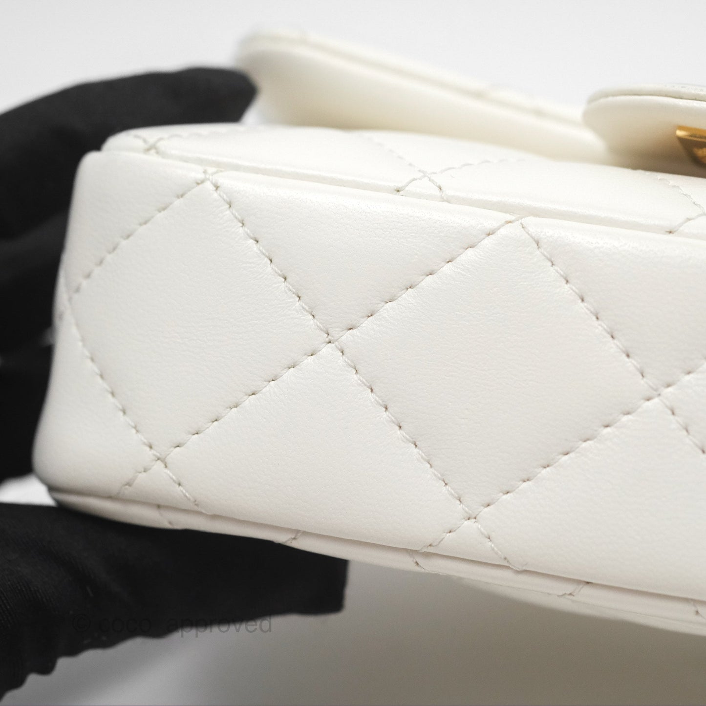 Chanel Top Handle Mini Flap Ivory White Lambskin Gold Hardware
