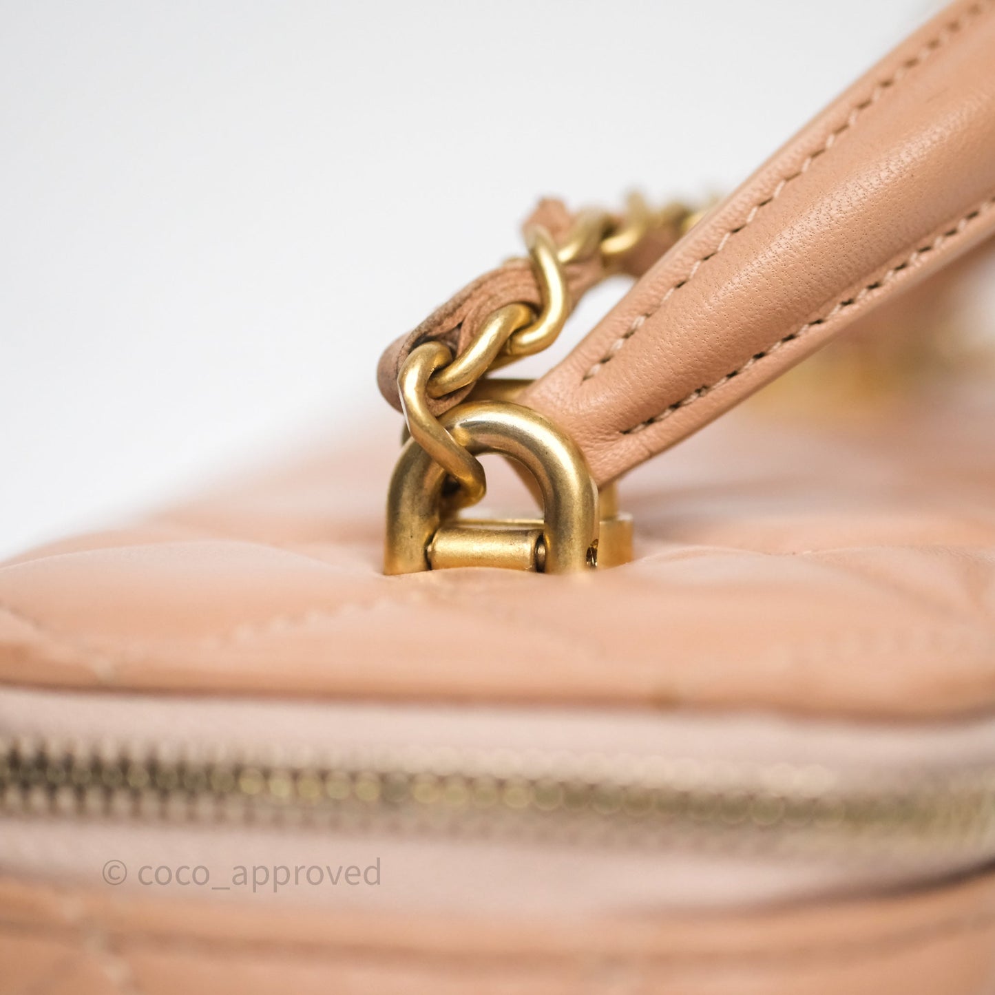 Chanel Vanity Rectangular Top Handle Beige Lambskin Aged Gold Hardware