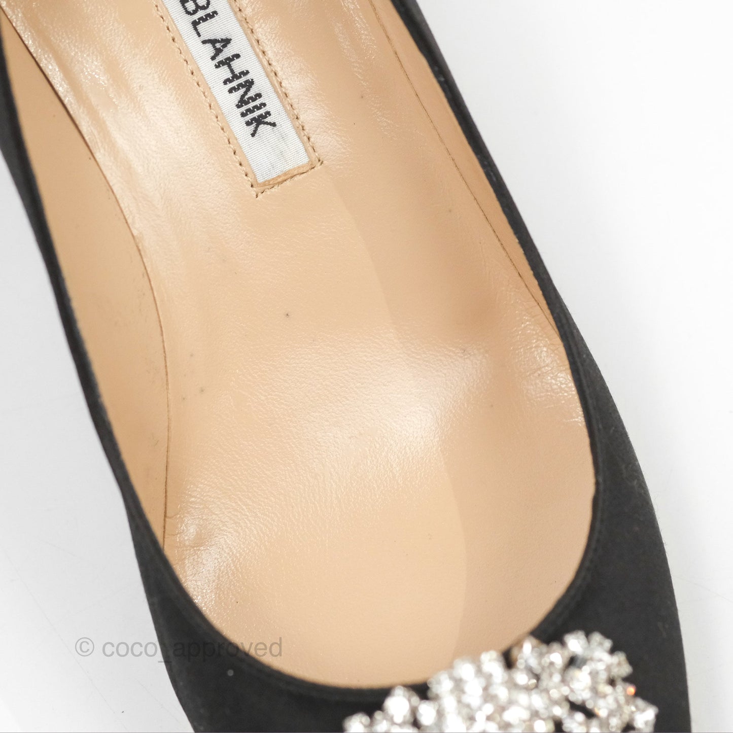 Manolo Blahnik Black Satin Hangisi Jewel Buckle Pumps Size 36.5