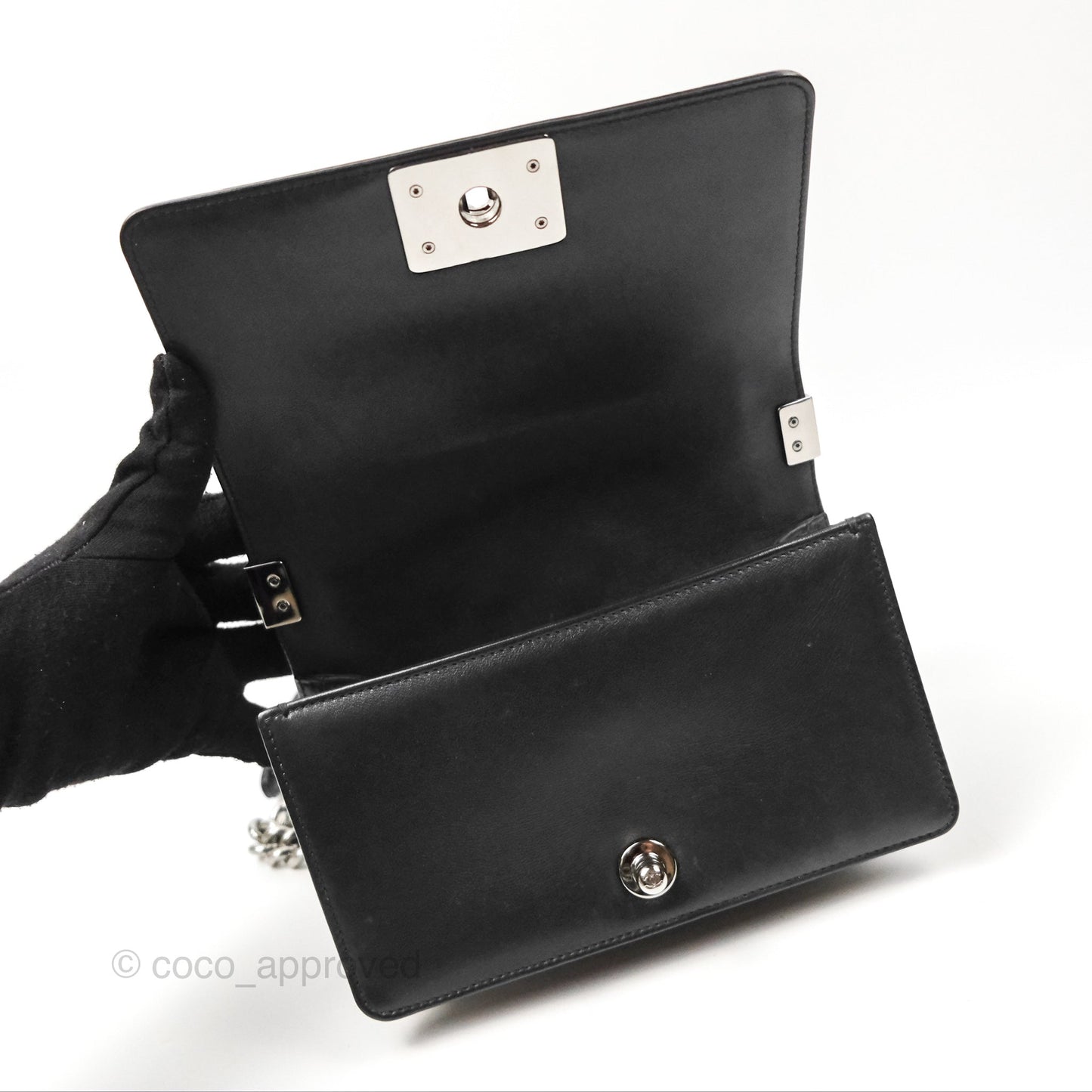Chanel Small Chevron Boy Black Calfskin Silver Hardware
