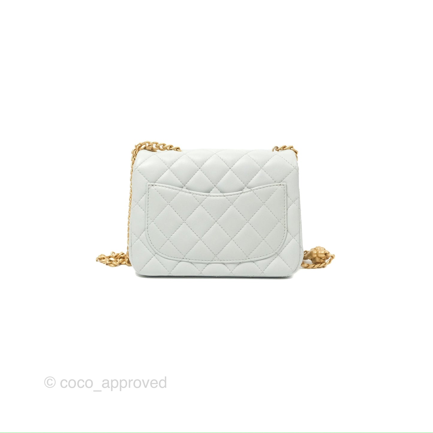 Chanel Quilted Mini Square Flap with Camellia Adjustable Chain Blue Clair Lambskin 23S