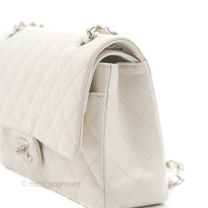 Chanel Classic M/L Medium Double Flap White Caviar Silver Hardware