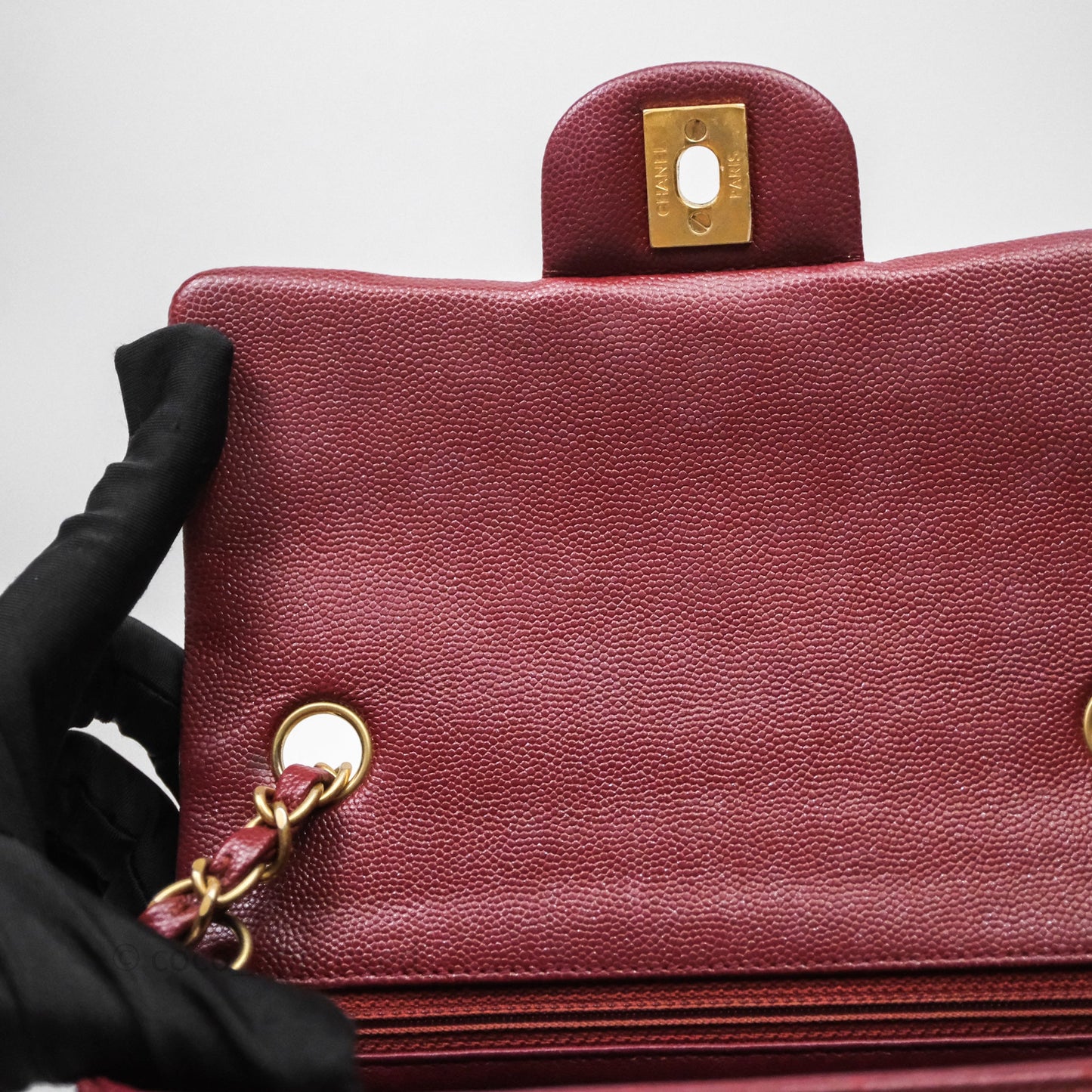 Chanel Classic Quilted Mini Rectangular Flap Burgundy Caviar Aged Gold Hardware