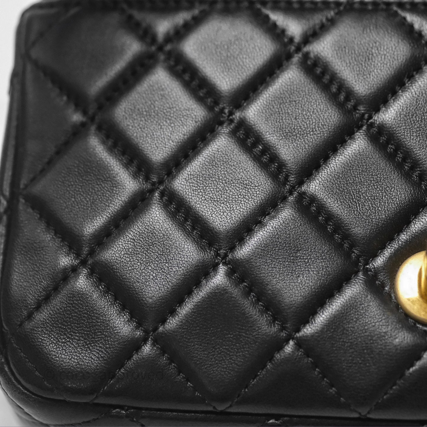 Chanel Mini Rectangular Pearl Crush Quilted Black Lambskin Aged Gold Hardware
