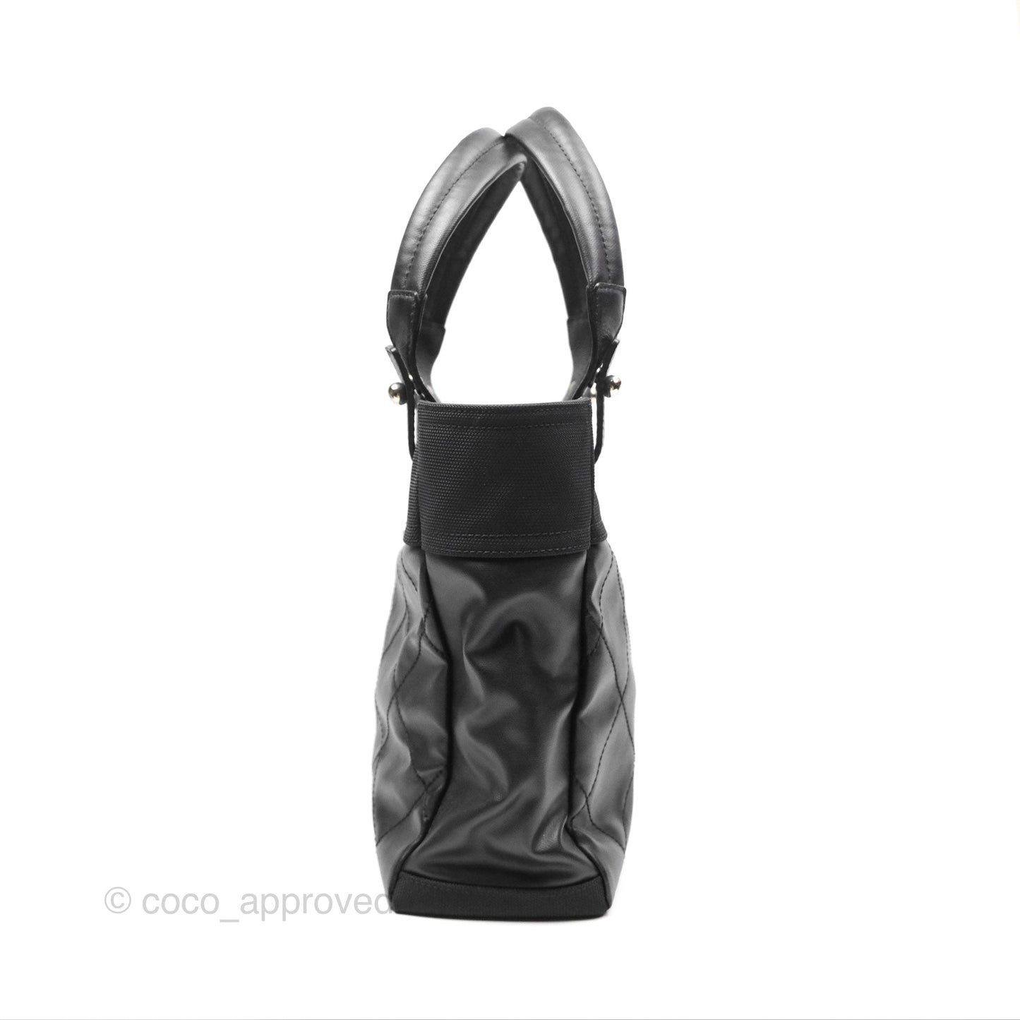 Chanel Quilted Paris Biarritz Tote PM Black Coated Canvas