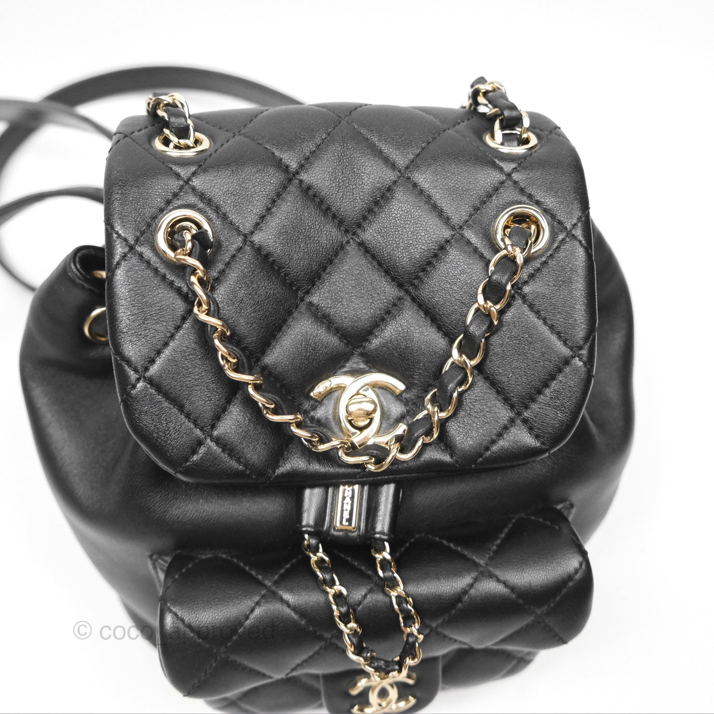 Chanel Quilted Small Duma Drawstring Backpack Black Lambskin