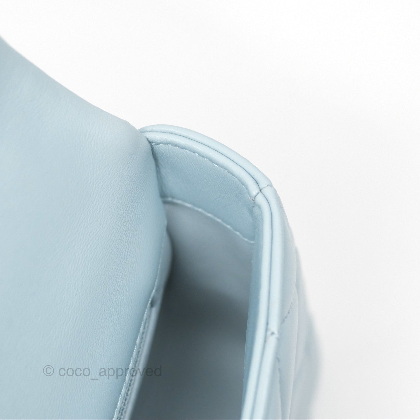 Chanel Quilted Enamel Pending CC Small Square Flap Baby Blue Lambskin 22P
