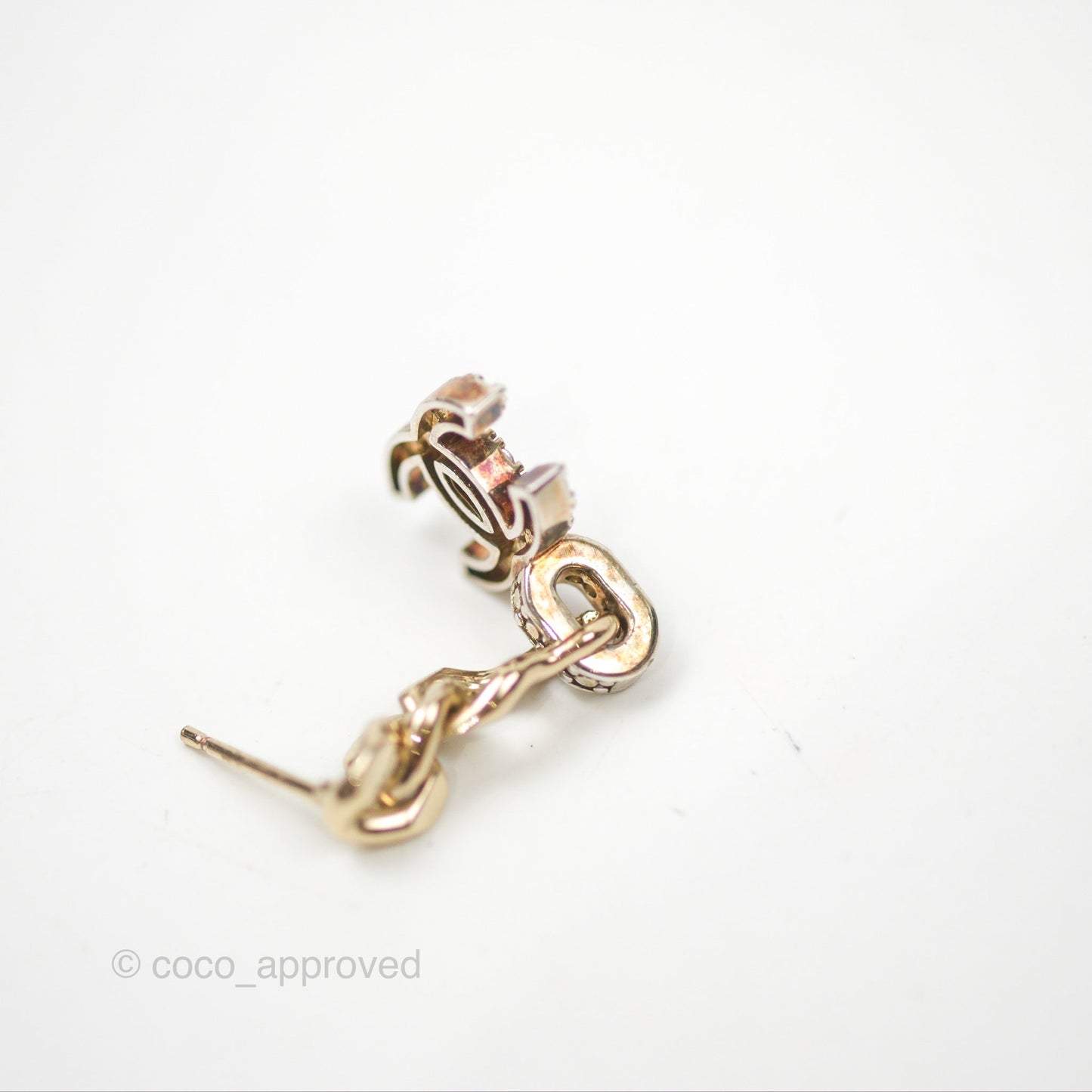 Chanel Chain CC Crystal Drop Earrings Gold & Silver Tone 22S