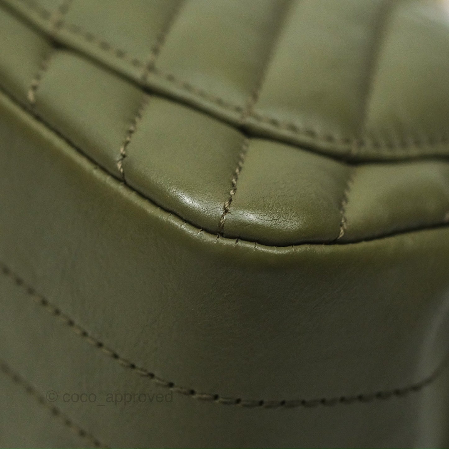 Chanel Mini Square Flap Chevron Olive Green Calfskin Gold Hardware