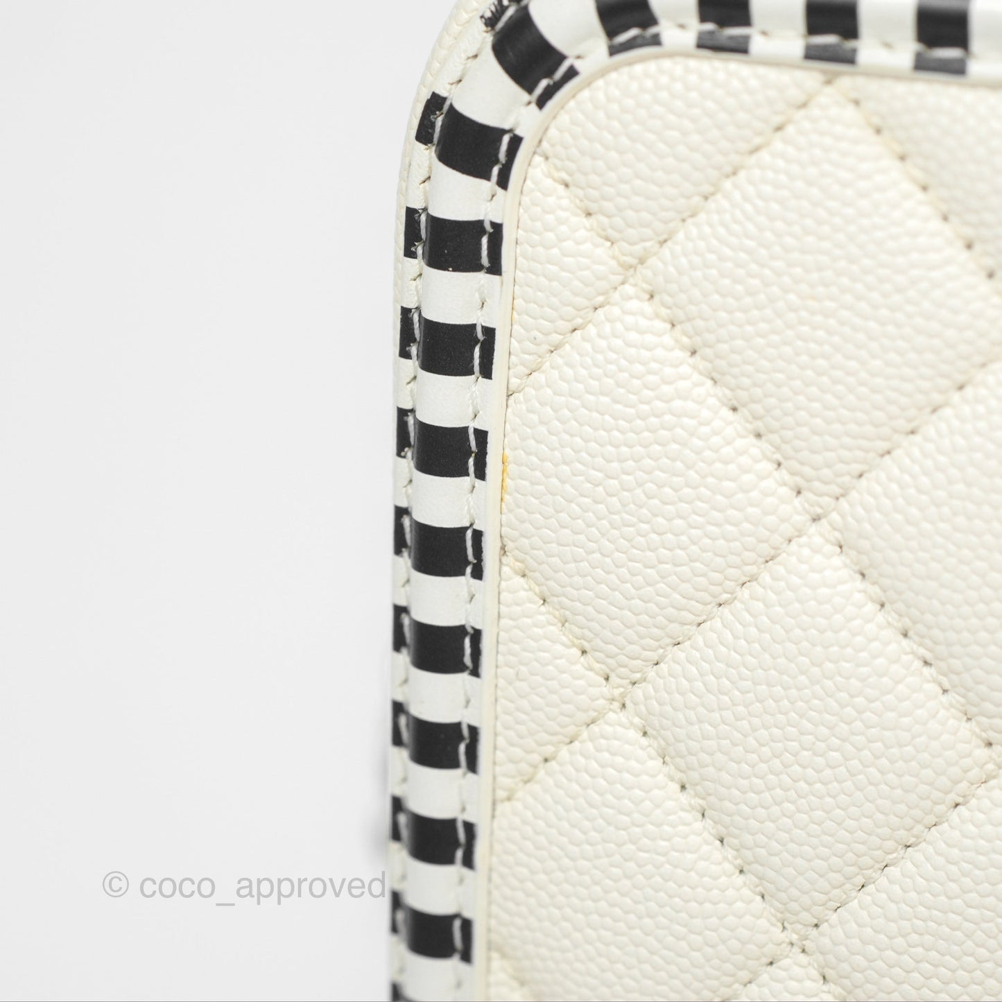 Chanel Quilted Medium CC Filigree Vanity Case White Black Stripe Caviar Silver Hardware