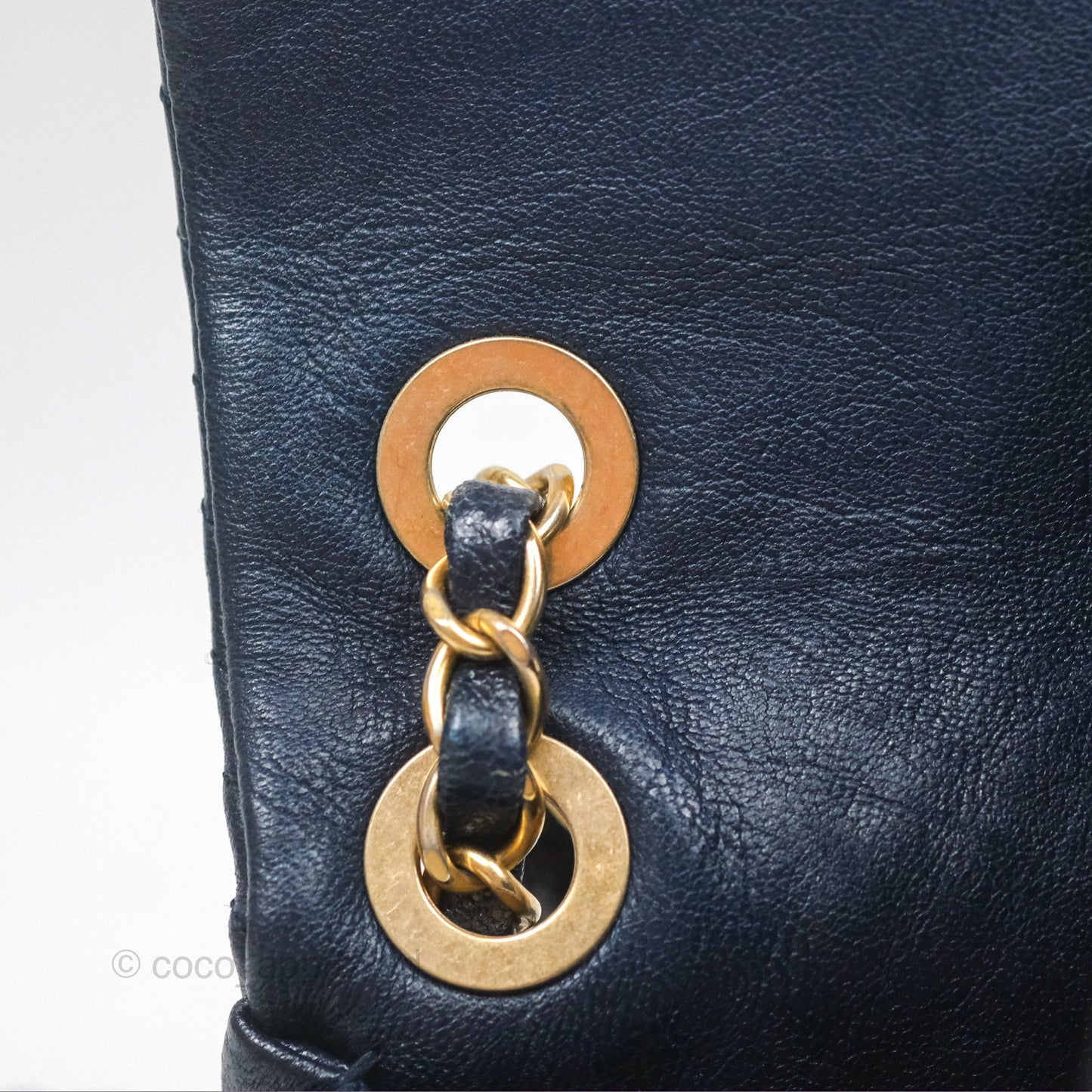 Chanel Small Chevron Surpique Flap Navy Calfskin Aged Gold Hardware