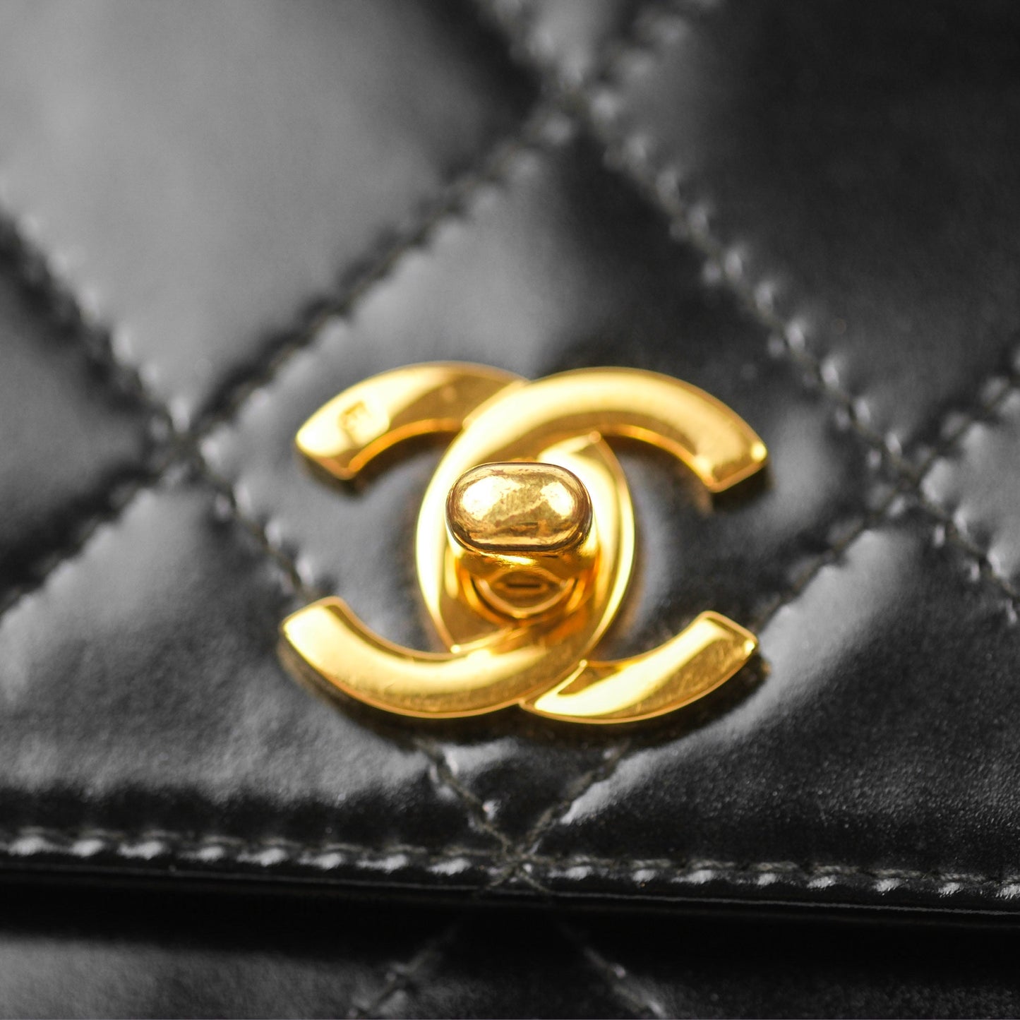 Chanel Vintage Flap Shoulder Bag Black Patent 24K Gold Hardware