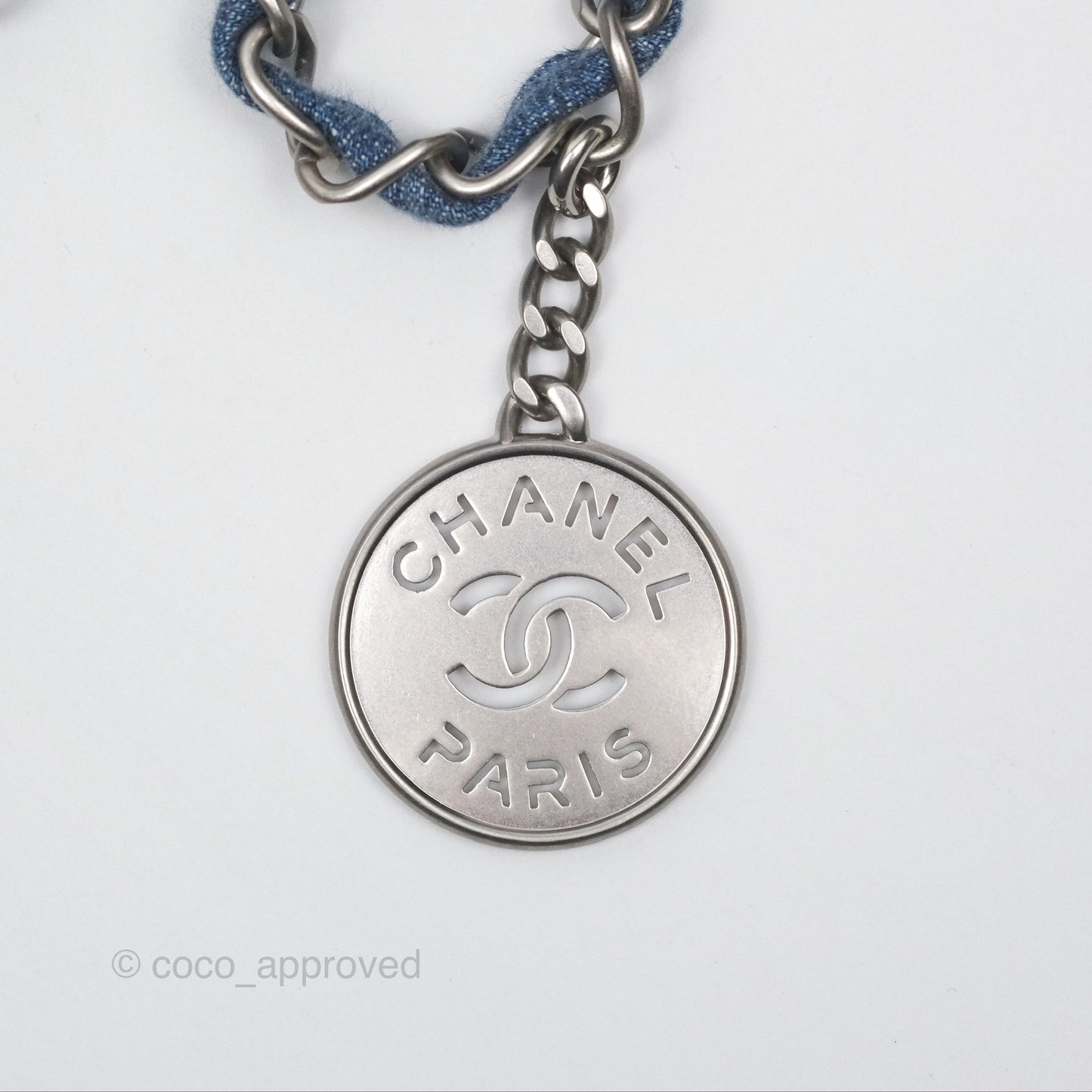 Chanel 22 Small Pearl Studded Denim Silver Hardware