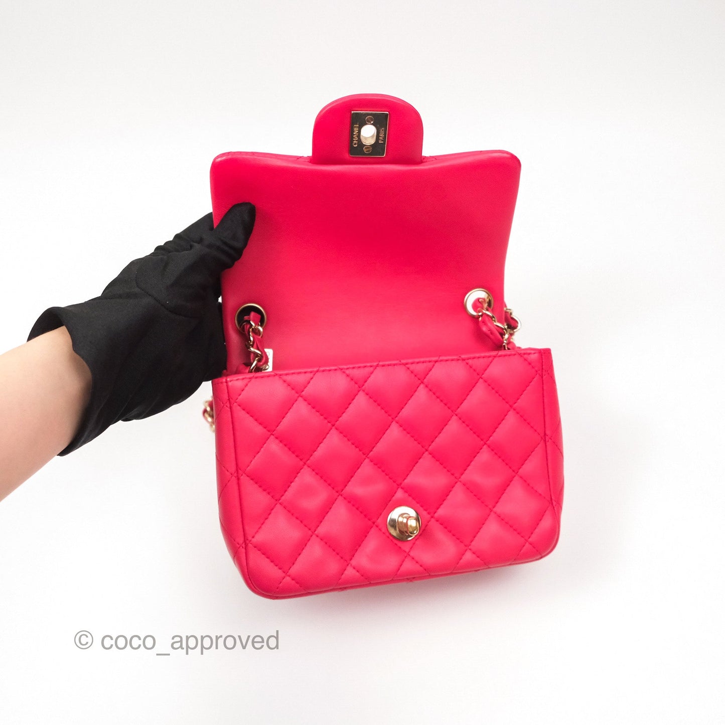 Chanel Mini Square Quilted Red Lambskin Gold Hardware